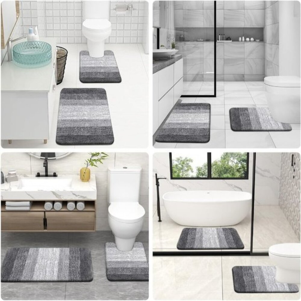 New 3-Piece Bathroom Rug Set, Soft Absorbent Microfiber, Non-Slip, Grey - Picture 8 of 9